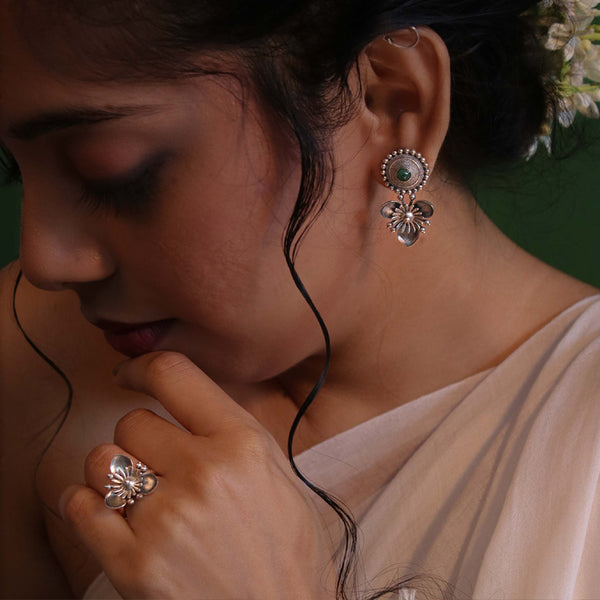 Triloki Abha Silver Stud Earrings by MOHA