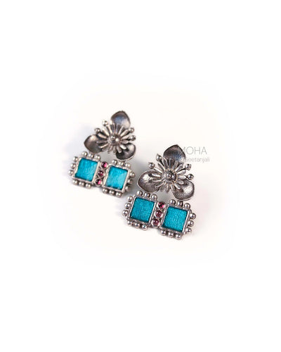 Triloki Firozi Silver Stud Earrings by MOHA