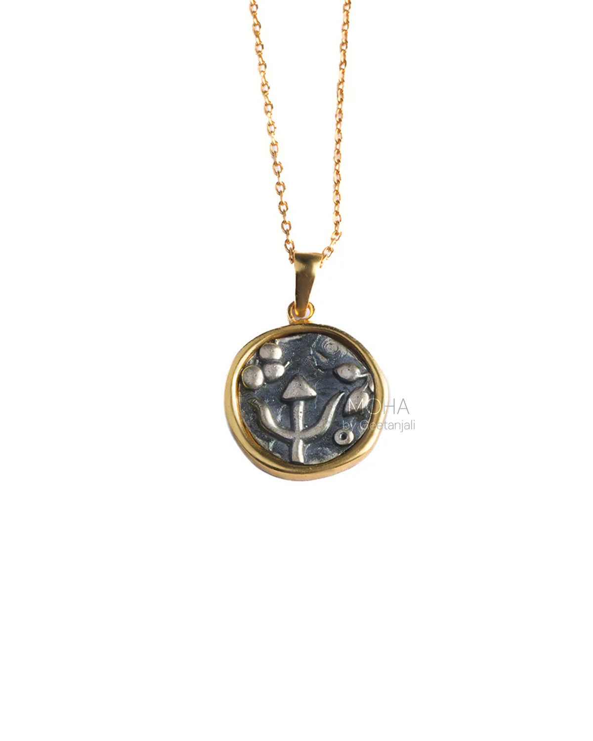 Trishul Silver Pendant with Chain Dual Toned by MOHA