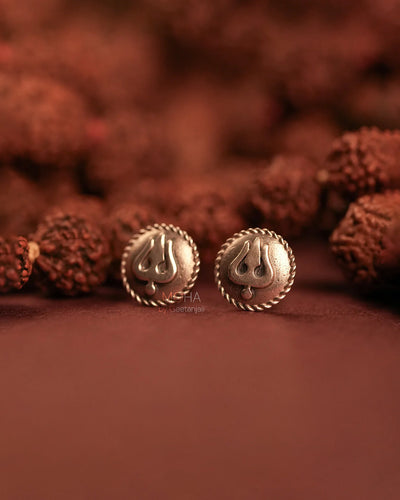 Trishula Silver Round Stud Earrings by MOHA