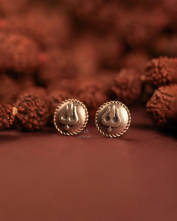 Trishula Silver Round Stud Earrings by MOHA