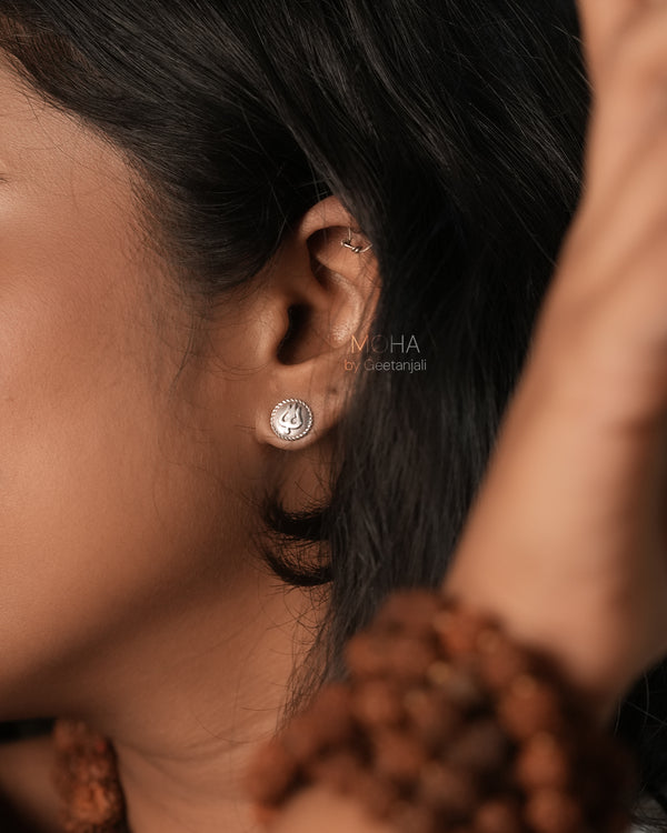Trishula Silver Round Stud Earrings by MOHA