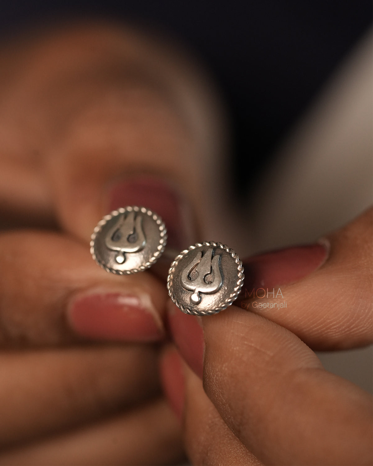 Trishula Silver Round Earrings by MOHA