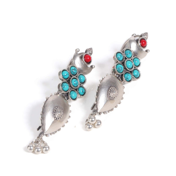 Small Round Mexican Silver Filagree Earrings with Turquoise Beads, 2 S –  Zinnia Folk Arts