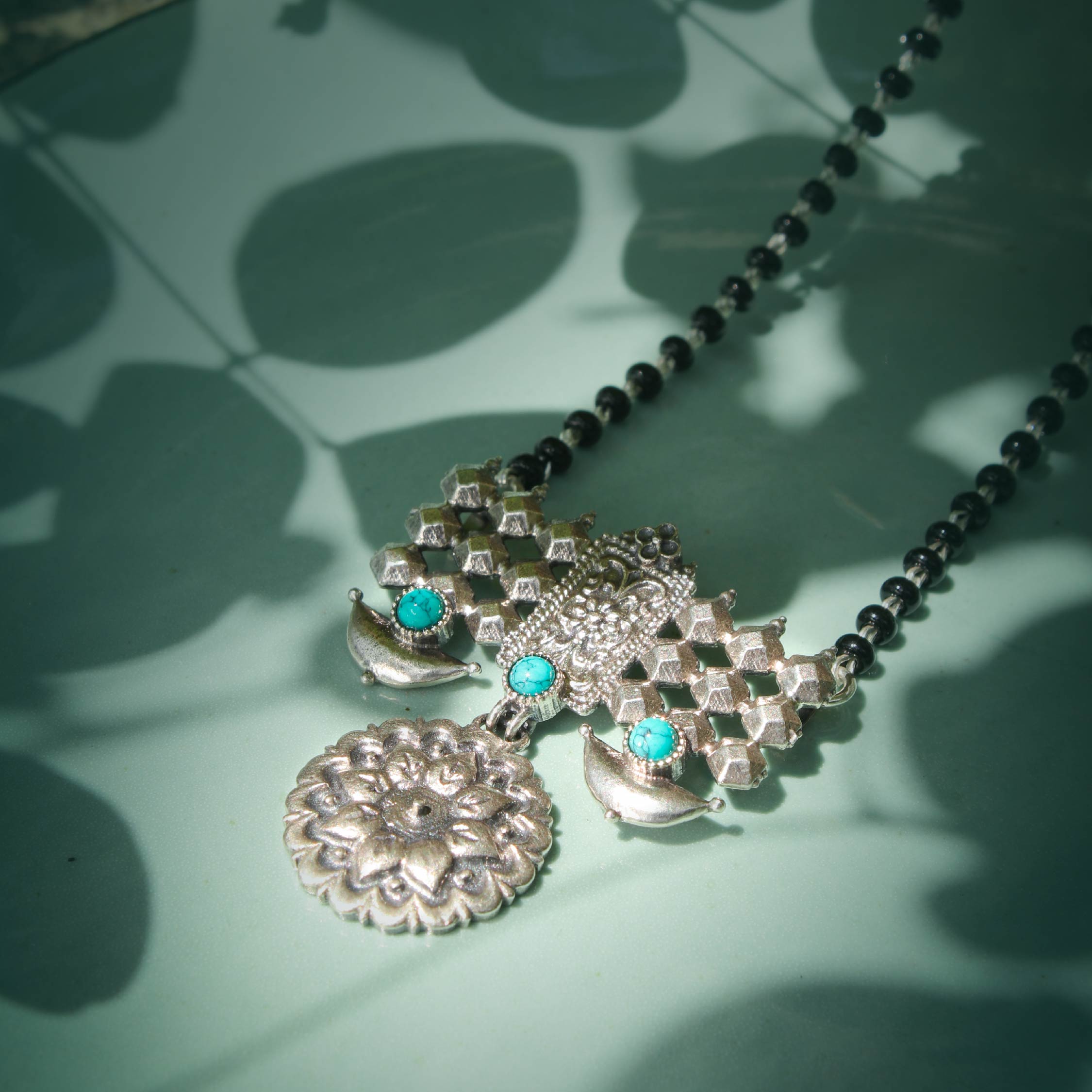 DULARI SILVER MANGALSUTRA BY MOHA (TURQUOISE)