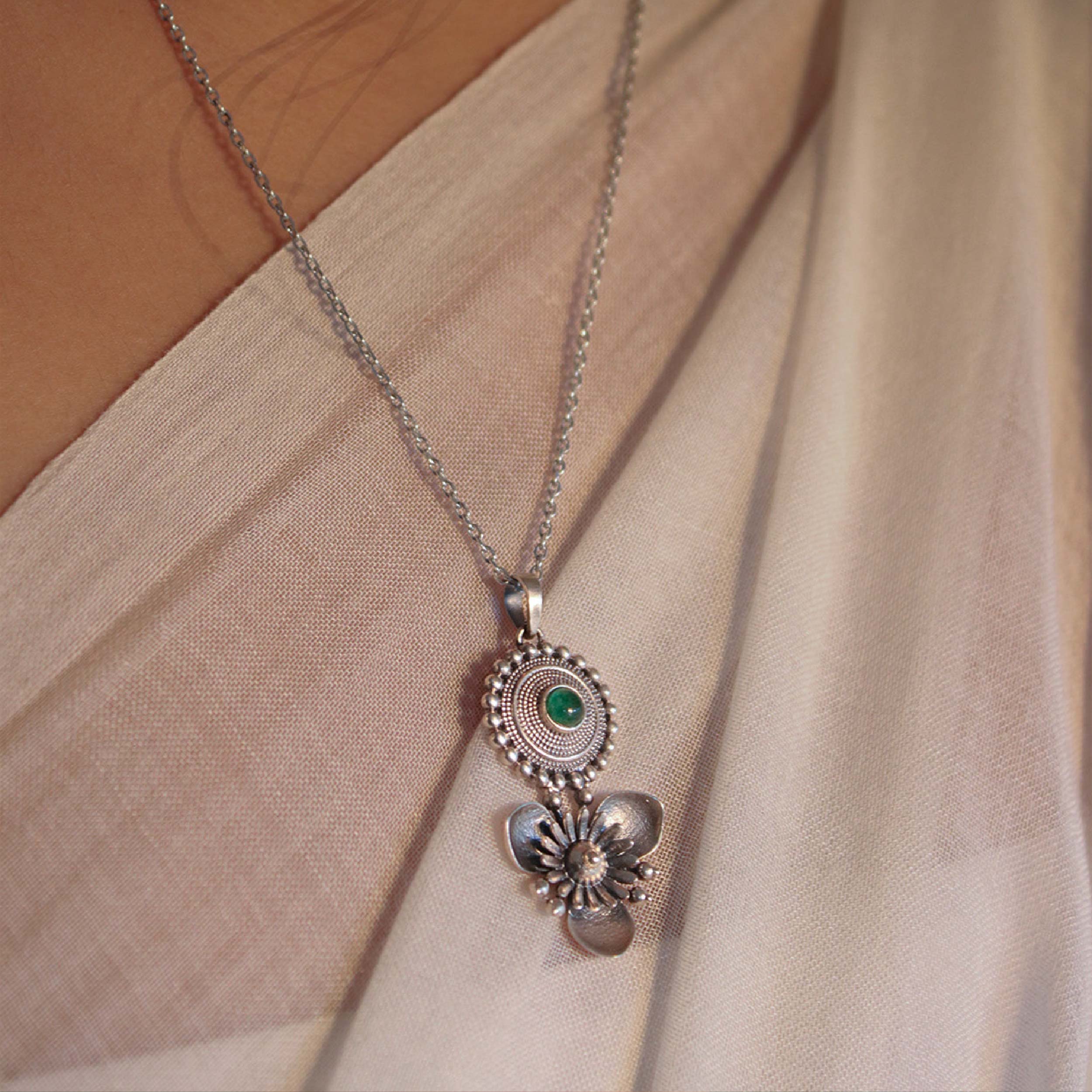 Triloki Abha Silver Chain Pendant by MOHA
