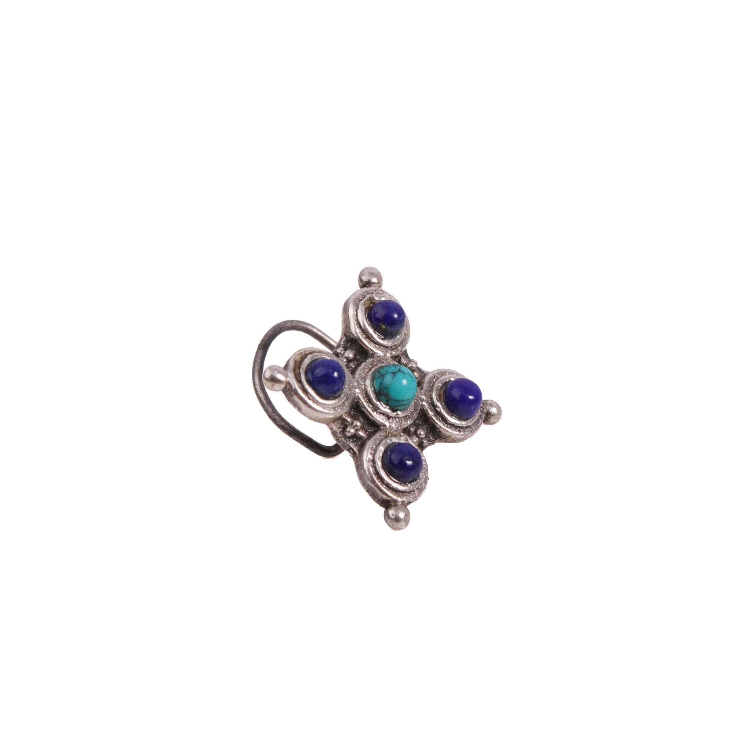 Neelam silver Nose Pin, Pierced by MOHA