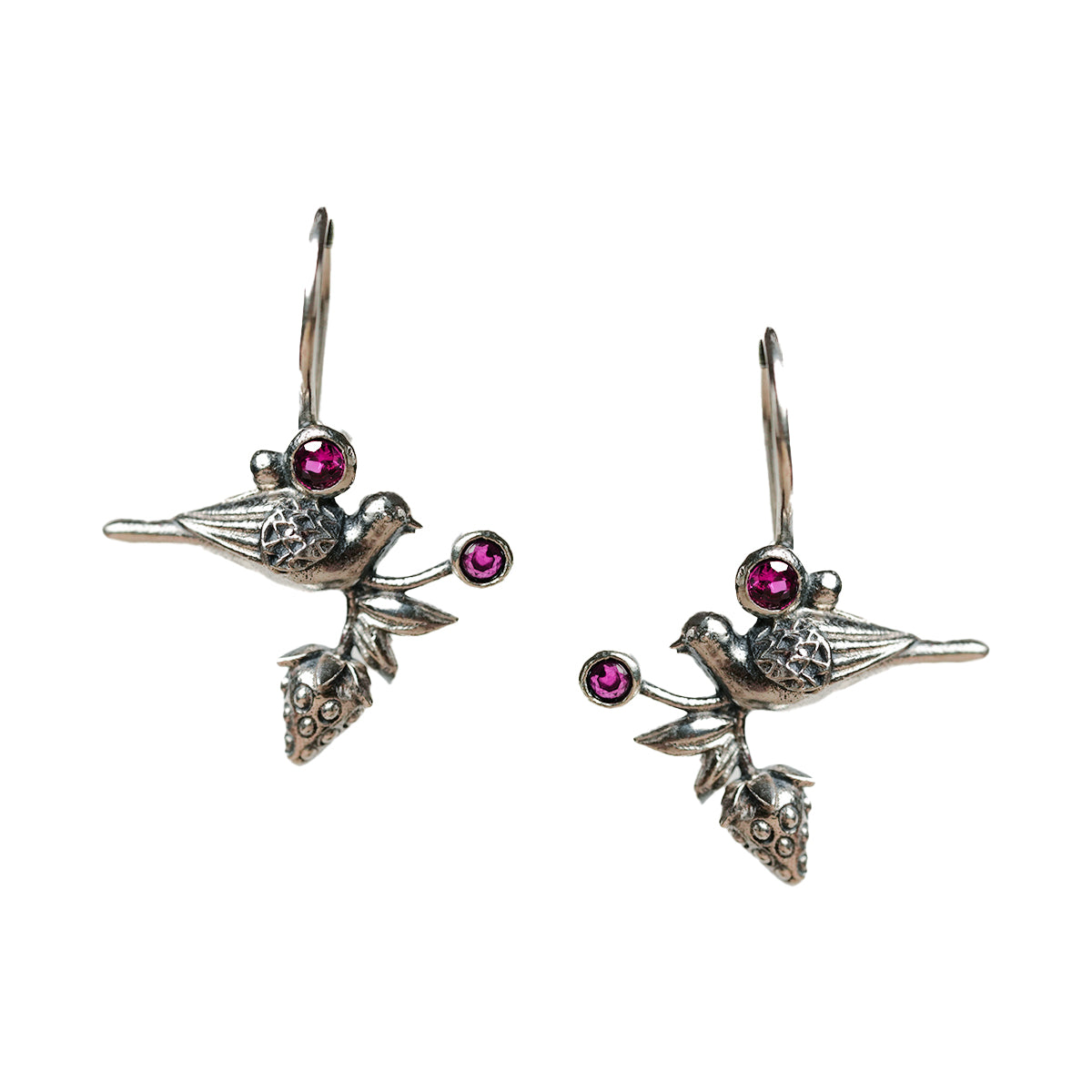 William Morris - Strawberry Thief Silver Dangling Earring by Moha