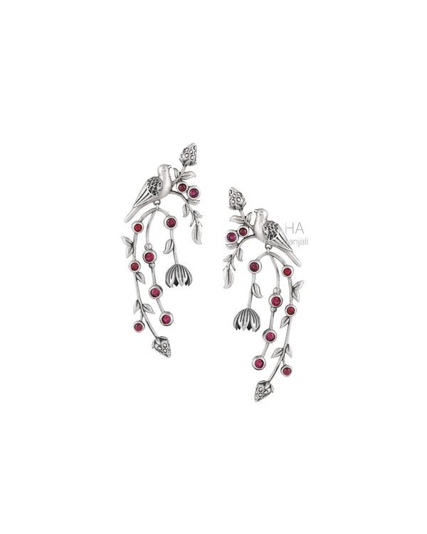 William Morris - Strawberry Thief Dangling Pods Silver Earrings by Moha