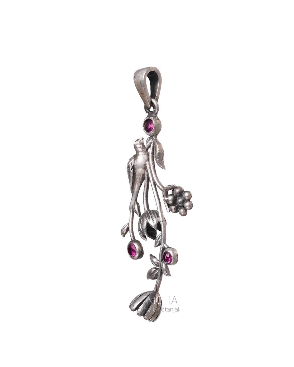 William Morris - Strawberry Thief Vertical Silver Pendant by Moha (Only Pendant)