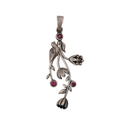 William Morris - Strawberry Thief Vertical Silver Pendant by Moha (Only Pendant)