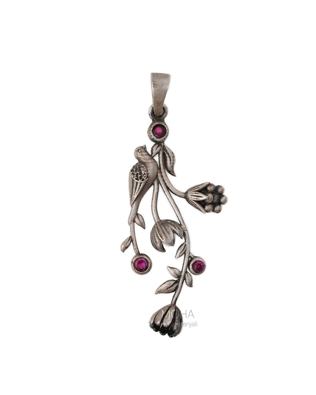 William Morris - Strawberry Thief Vertical Silver Pendant by Moha (Only Pendant)