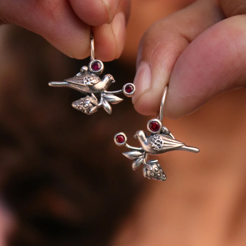 william morris strawberry thief silver dangling earring by moha