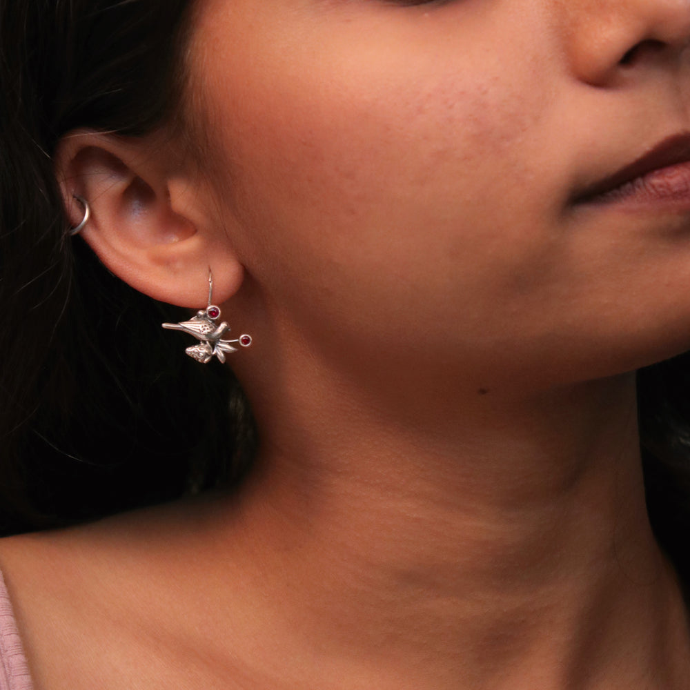 william morris strawberry thief silver dangling earring by moha
