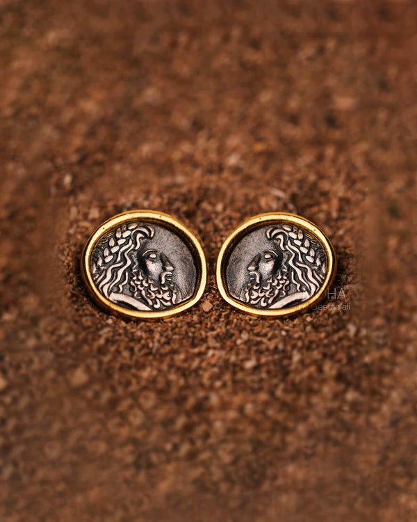 Zeus Silver Stud Earrings Dual Toned by MOHA