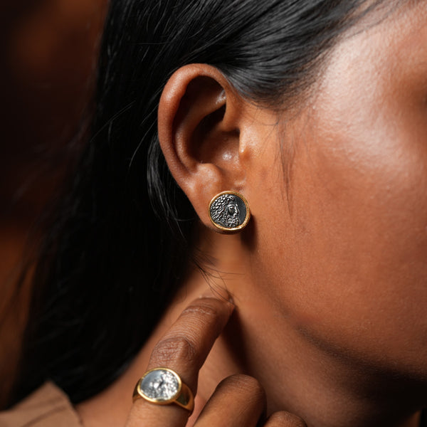 Zeus Silver Stud Earrings Dual Toned by MOHA