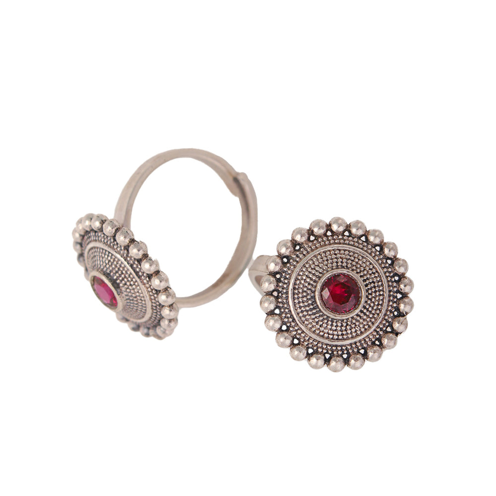 abha silver toe ring rubellite by moha