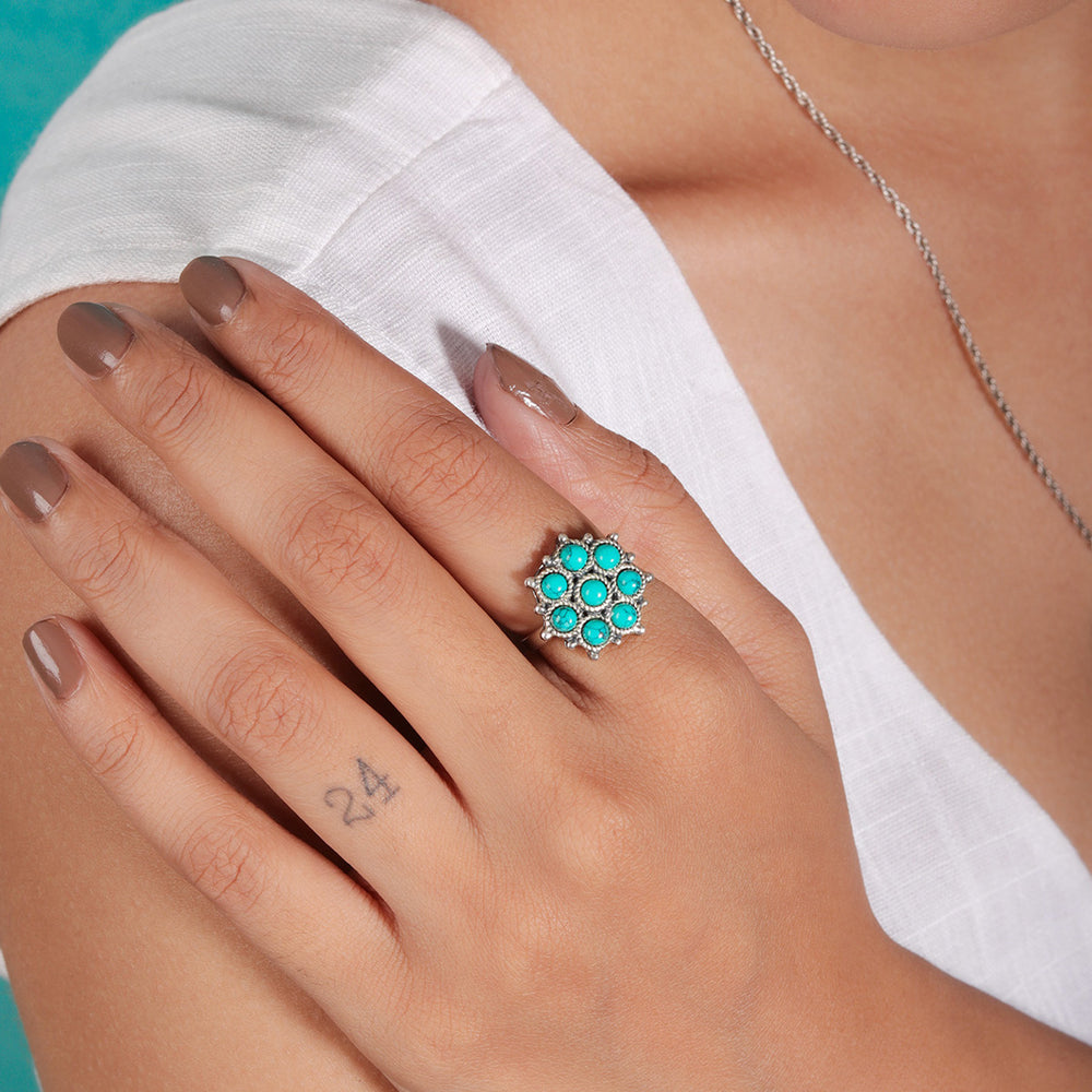 adaa turquoise silver finger ring by moha
