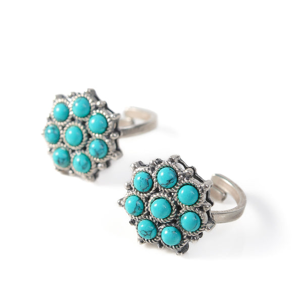 Adaa Turquoise Silver Toe Rings by MOHA