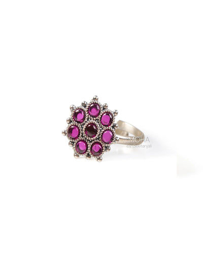 Adaa Pink Silver Finger Ring by MOHA