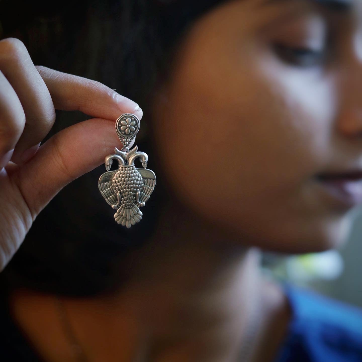 aras gandabherunda silver earrings big by moha