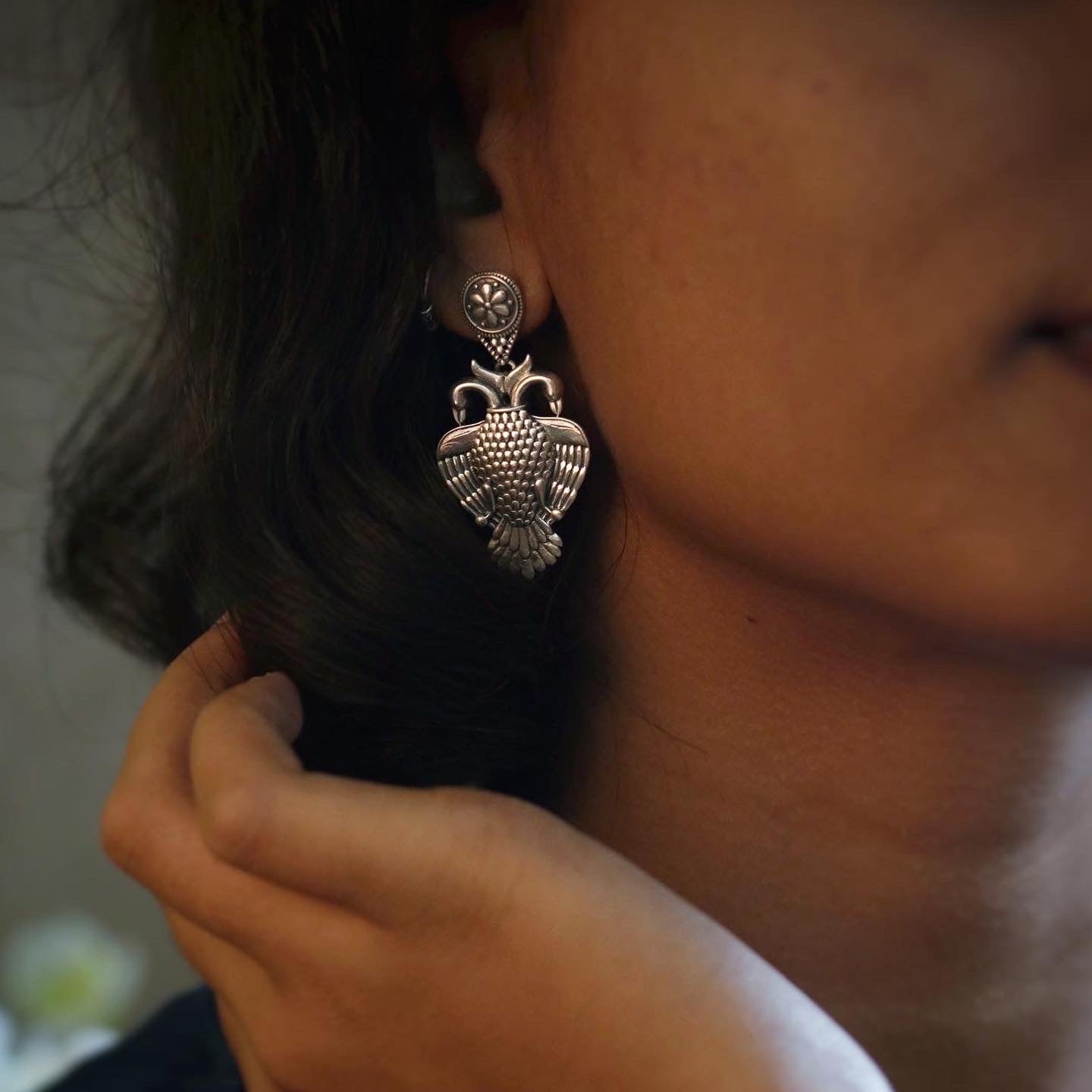 aras gandabherunda silver earrings big by moha