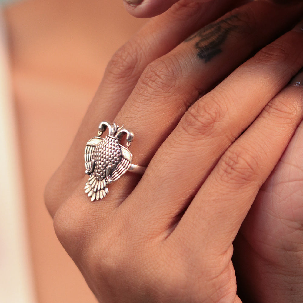 aras gandabherunda silver finger ring small by moha