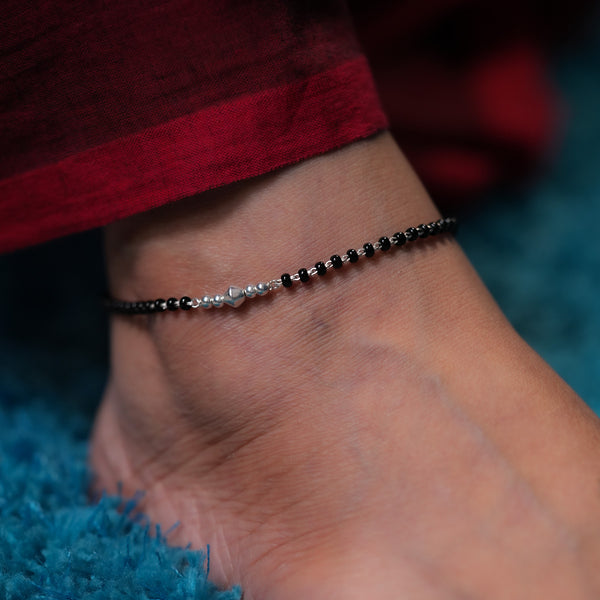 Black beaded Nazarbattu Anklet by MOHA