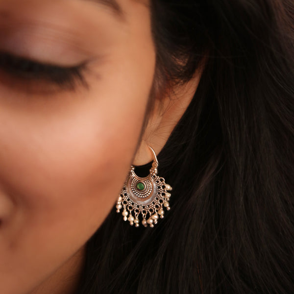 Chandbali Silver Bugadi/ Earrings (Pair, Blue & Green) By Moha