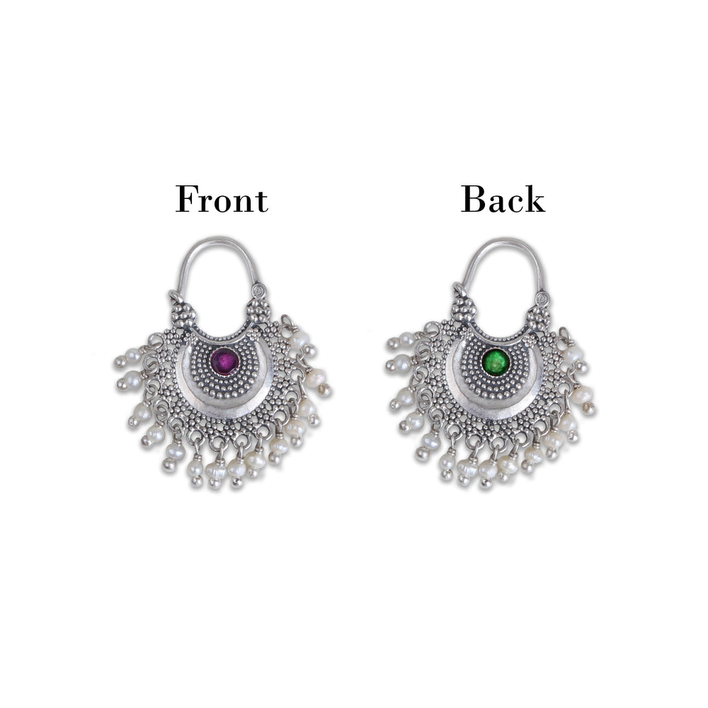 chandbali small silver bugadi earrings pierced pair pink green by moha