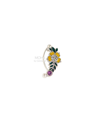 Floral Silver Nath (Clip on, Left) by MOHA