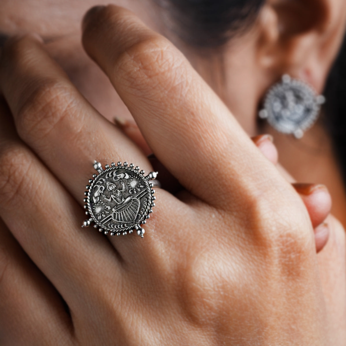 gajalaxmi silver finger ring by moha