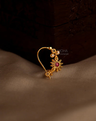 Gul Silver Nath Gold Plated (Pierced, Left) by MOHA