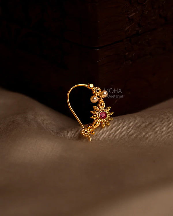 Gul Silver Nath Gold Plated (Pierced, Left) by MOHA