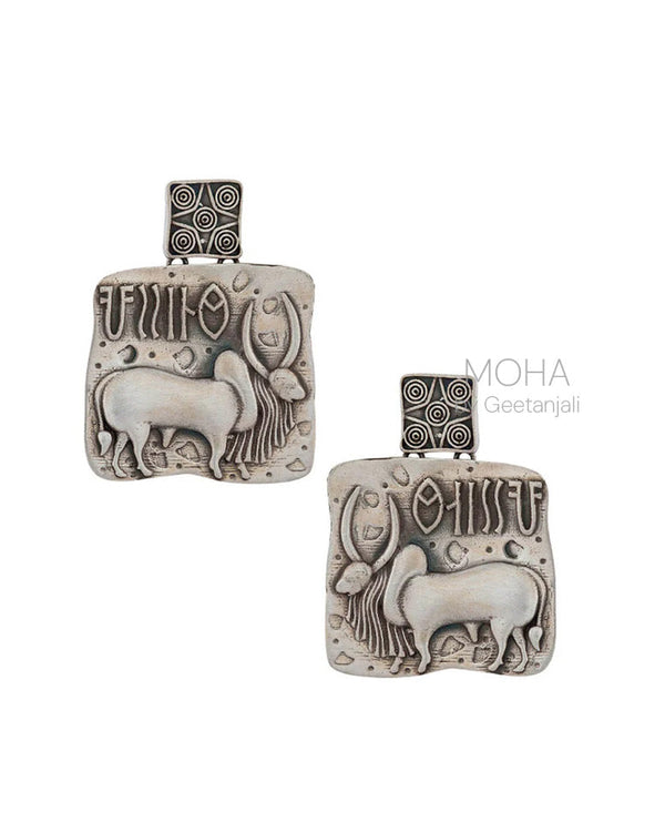 Harappa Vrishabh Bull Seal Silver Stud Earrings by MOHA
