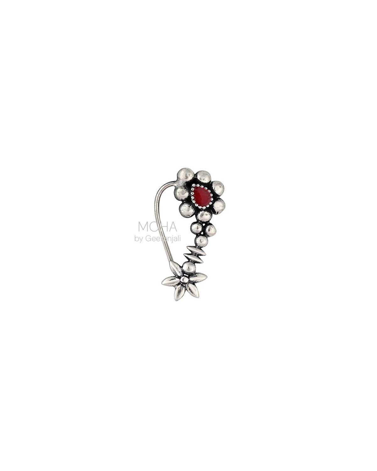 Maharashtrian Silver Nath Red (Pierced, Left) by MOHA