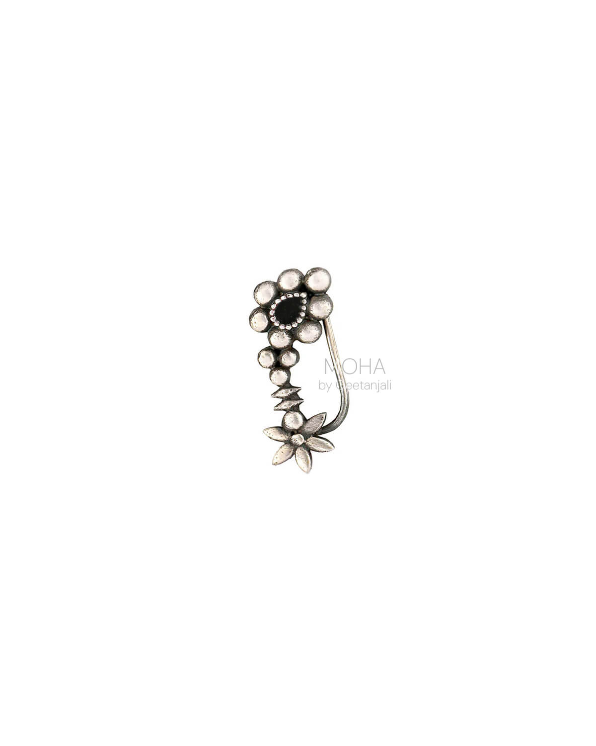 Maharashtrian Silver Nath Black (Clip On, Right) by MOHA
