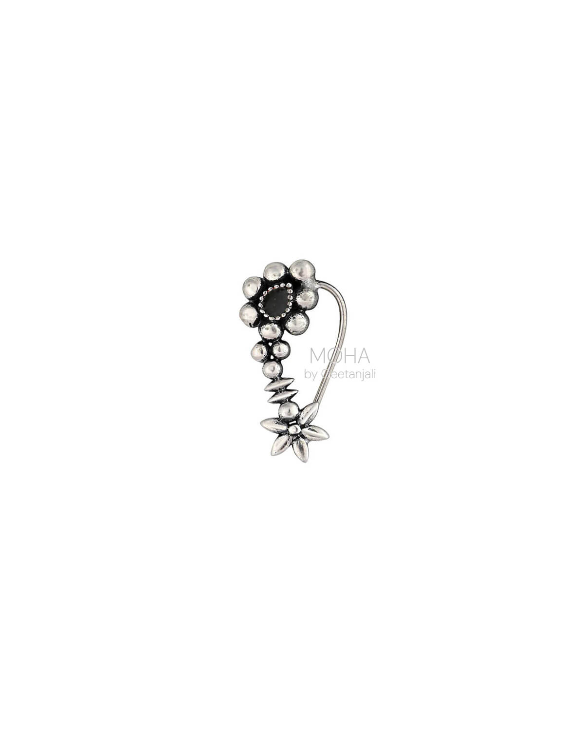 Maharashtrian Silver Nath Black (Pierced, Right) by MOHA