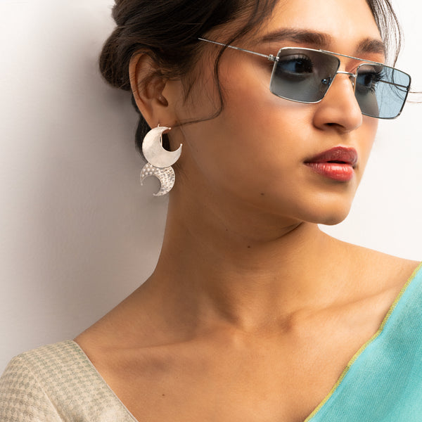 Moon Dangle Silver Earrings by MOHA
