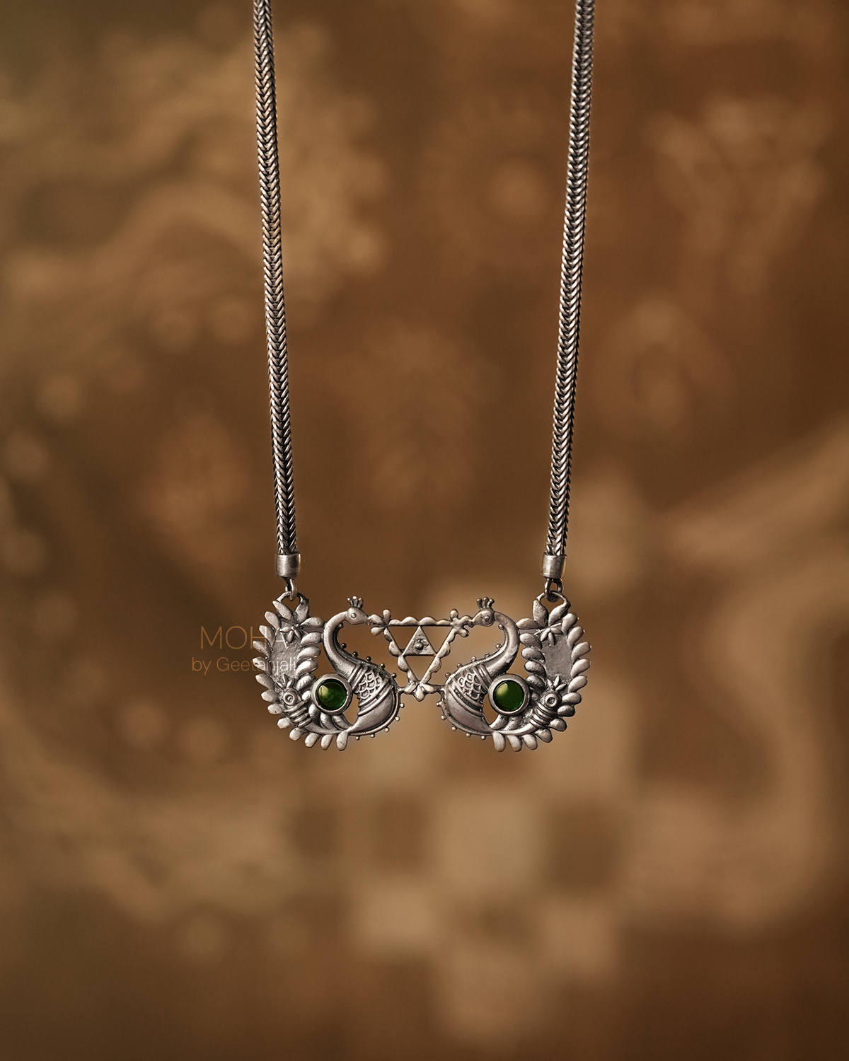 Morika Silver Necklace with green stone by MOHA