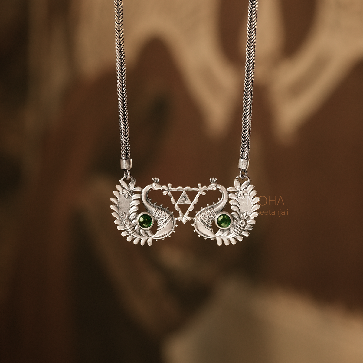 Morika Silver Necklace with green stone by MOHA