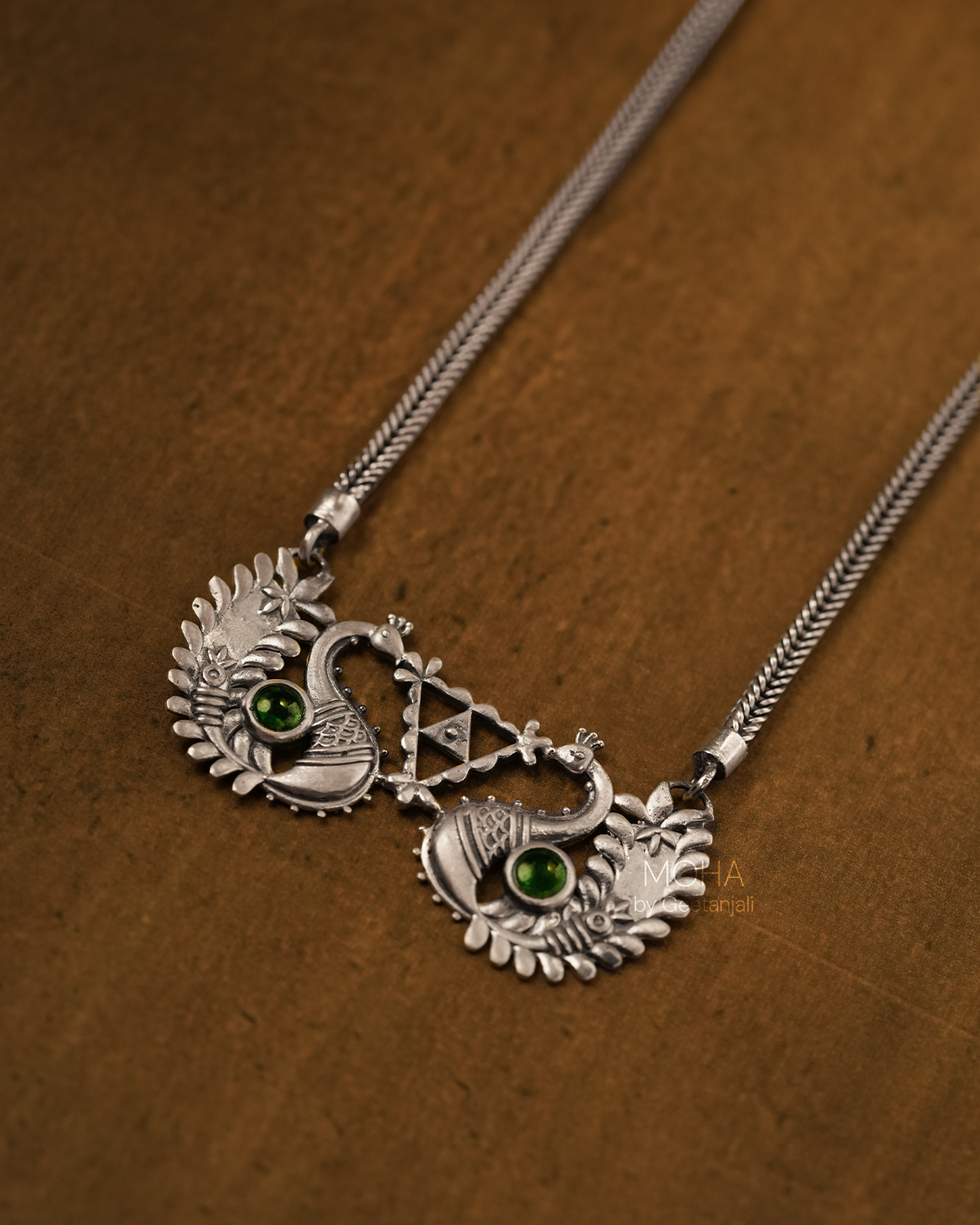 Morika Silver Necklace with green stone by MOHA