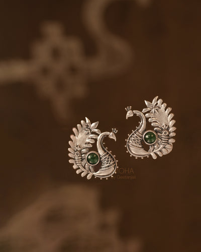 Morika Silver studs with green stone by MOHA