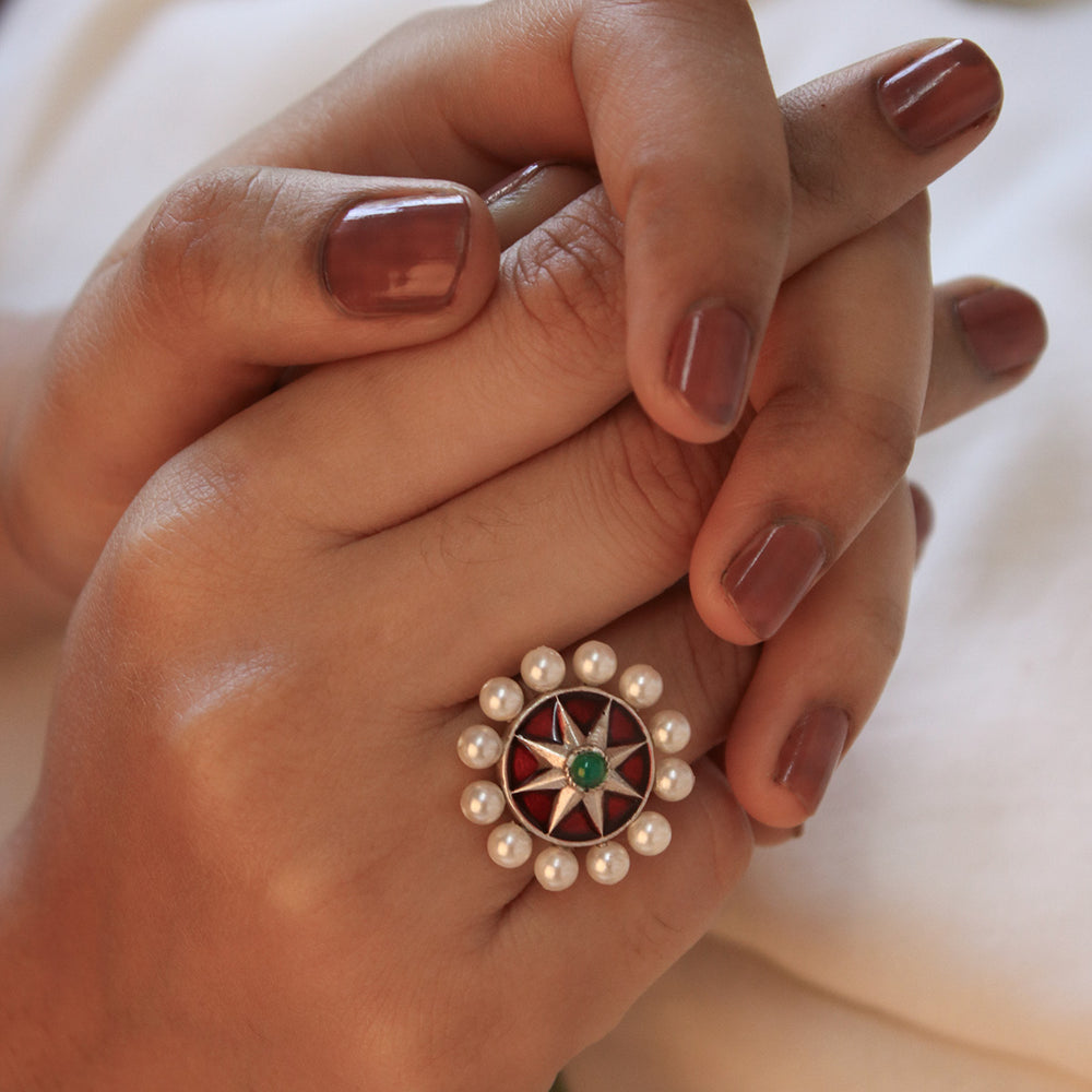 moti chakra silver finger ring by moha