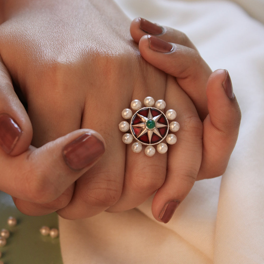 moti chakra silver finger ring by moha
