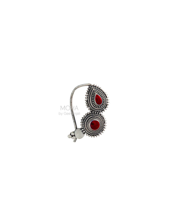 Peshwa Silver Nath Red (Pierced, Left) by MOHA