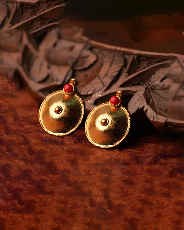 Posha Silver Stud With Red Stone Earrings [Gold Plated] by MOHA