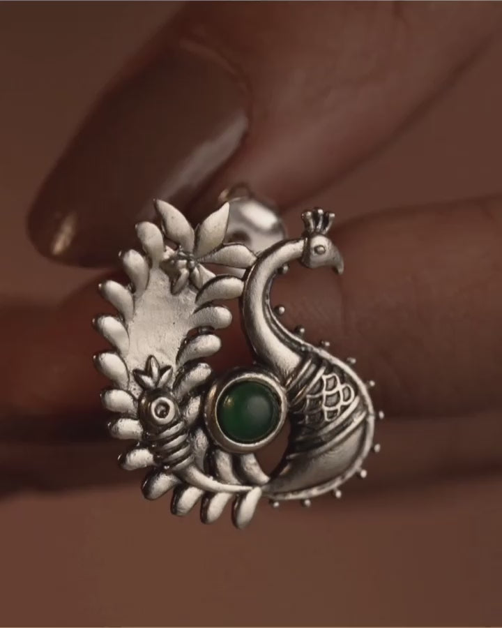 Morika Silver studs with green stone by MOHA