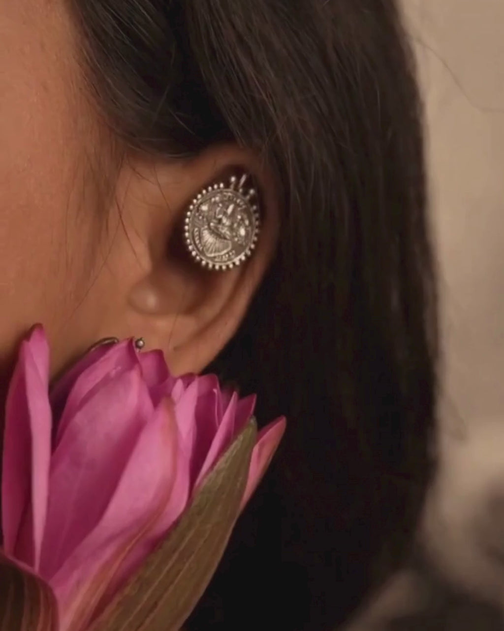 Gajalaxmi Silver Stud Earrings by MOHA