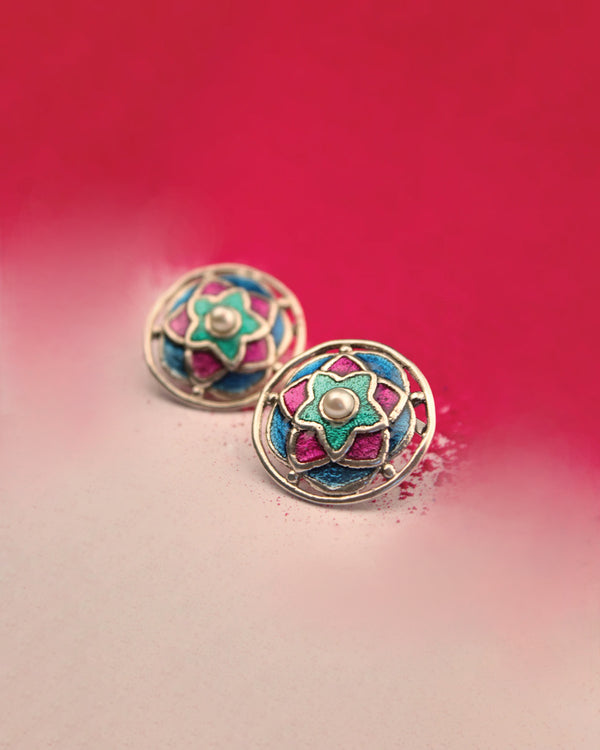 Rangeen Silver Stud Earrings By Moha